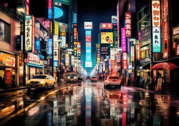 Een bruisend nachtleven in Tokio met felle neonlichten