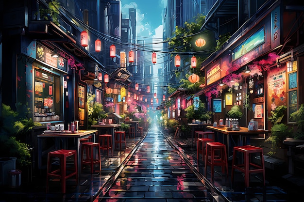 Een bruisende neonverlichte straat in Tokio 's nachts realistische foto