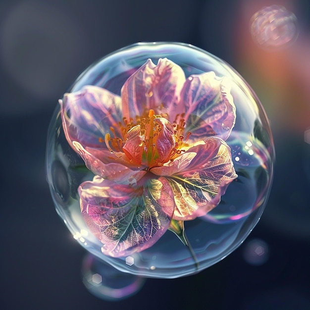 een bubbel met een bloem erin die roze wordt genoemd
