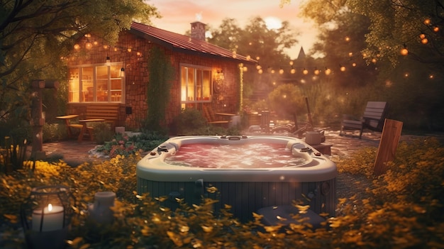 Foto een bubbelende hottub in een achtertuin generatieve ai