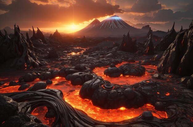 Foto een buitenaardse vulkanische planeet fotorealistisch14 lava