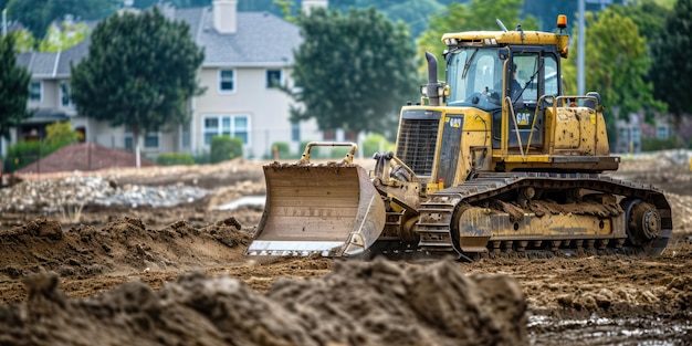 Een bulldozer die de grond gelijkmaakt voor een nieuw bouwproject