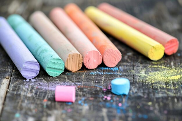 Foto een bundel gekleurde pastelkrietjes gerangschikt in een spectrum