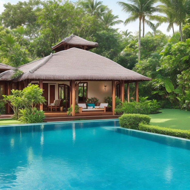 Foto een bungalow met zwembad