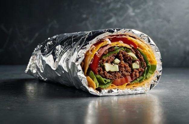 Foto een burrito die uit de folie wordt uitgepakt om de co te onthullen