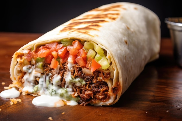 Een burrito waarvan de vulling eruit lekt