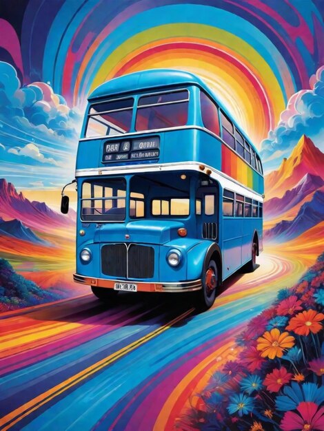 een bus met een kleurrijke achtergrond