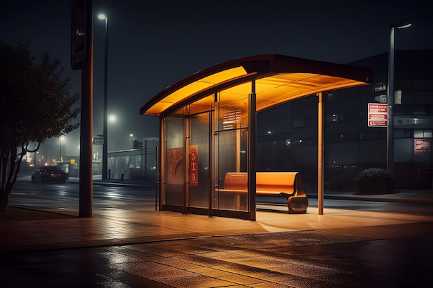 Foto een bushalte met een bordje waarop 'bus stop' staat