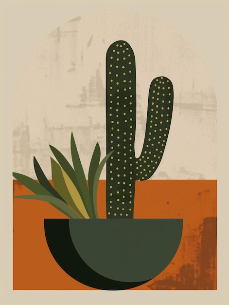 Een cactus in een groene pot met een bruine achtergrond