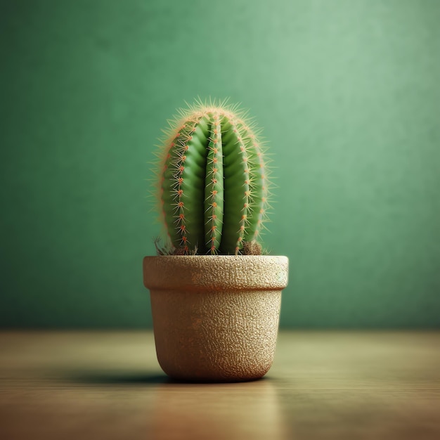 Een cactus in een pot met een groene achtergrond