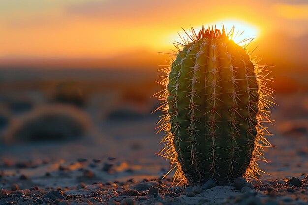 een cactus met de zon achter zich