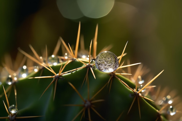 Een cactus met waterdruppels erop