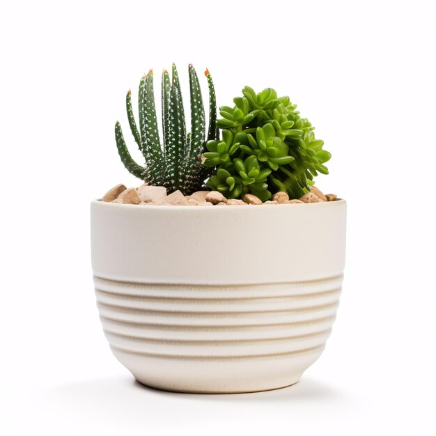 Foto een cactus of een sappige plant in een pot wordt afzonderlijk tegen een witte achtergrond tentoongesteld