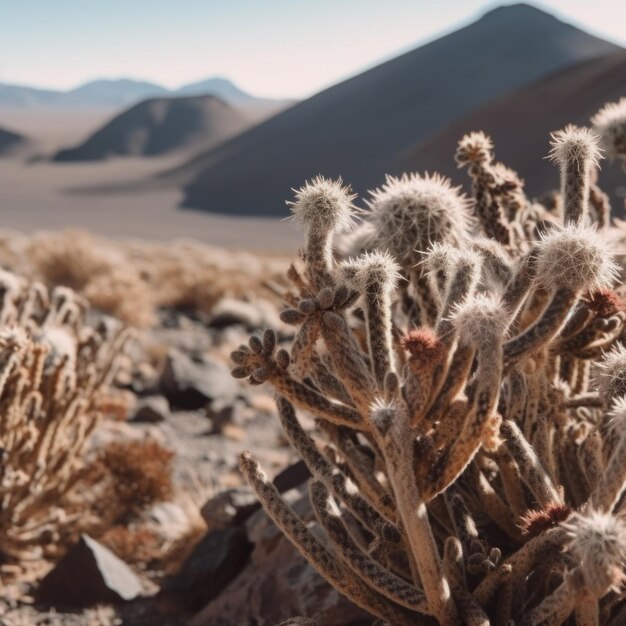 Een cactusplant midden in een woestijn Generatief AI-beeld