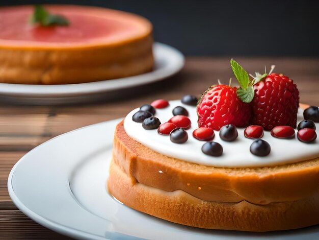 Een cake met aardbeien en bosbessen erop