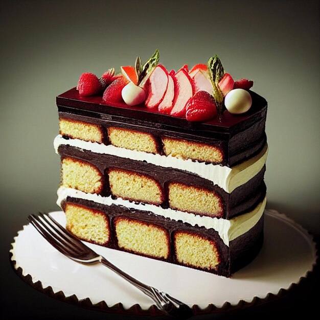 Een cake met aardbeien en chocoladeglazuur erop