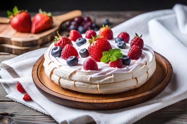 Een cake met aardbeien en een mandje aardbeien