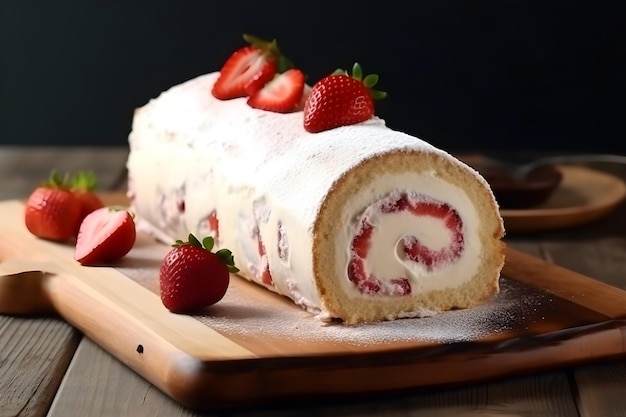 Een cake met aardbeien erop