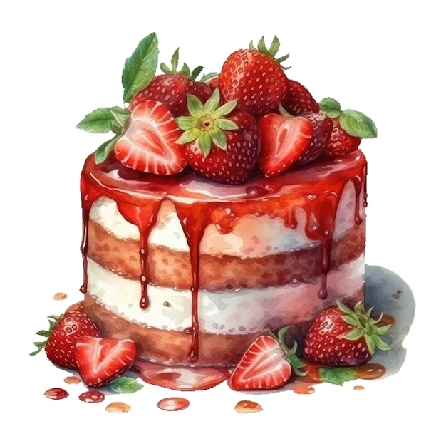 Een cake met een aardbei erop