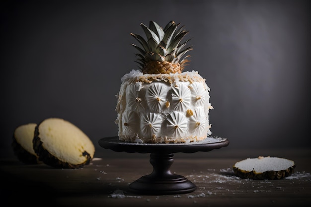 Een cake met een ananas erop