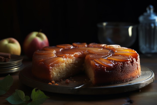 Een cake met een plak eruit gehaald