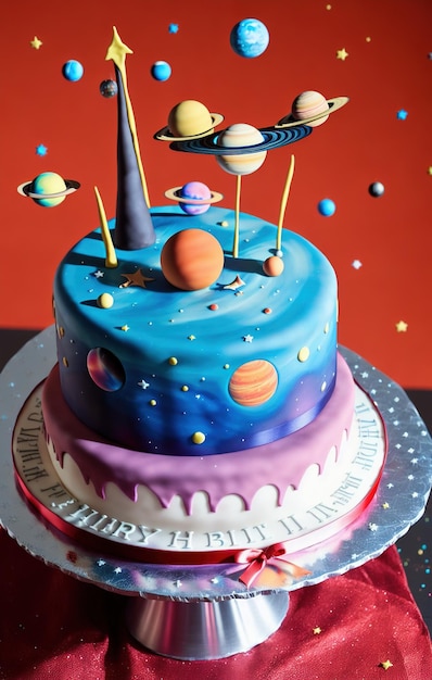 een cake met planeten erop