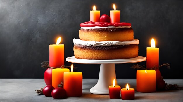 Foto een cake met rood en wit glazuur en een rode kers erop