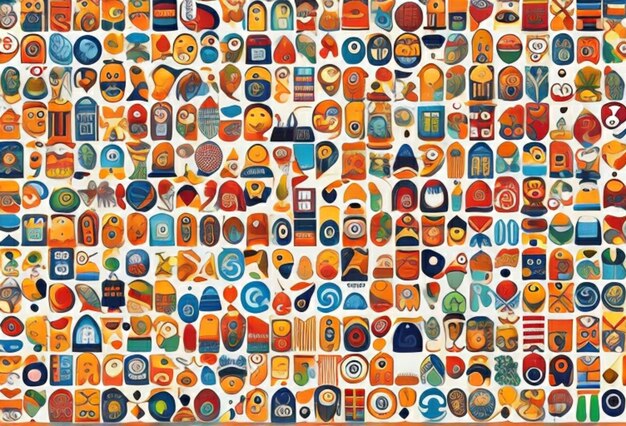Een caleidoscoop van emoji's, elk met hun eigen unieke uitdrukking, gerangschikt in een patroon