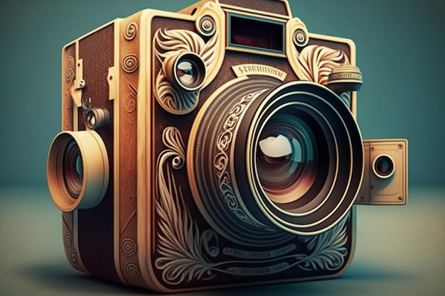 Een camera met een gouden ontwerp erop