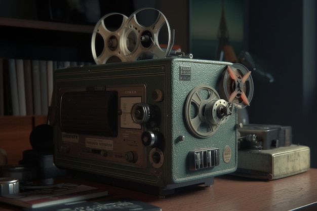 Een camera met een rood label waarop 'het woord oorlog' staat