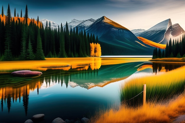 Foto een canadees berglandschap met een berg op de achtergrond