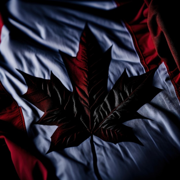 Een Canadese vlag op een donkere achtergrond