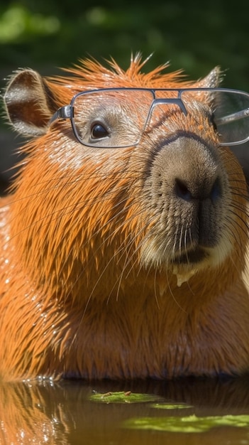 Een capibara met een bril op