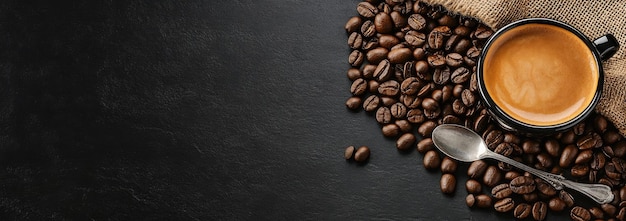 Een cappuccino zit elegant op een stapel rijke koffiebonen