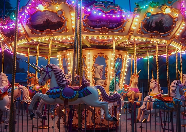 een carrousel met een carousel met een paard op de top