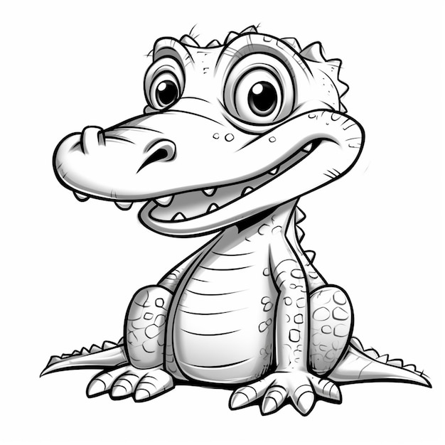 Een cartoon alligator met een groot oog en een grote glimlach.