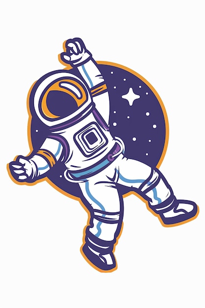 Een cartoon astronaut drijft in de ruimte met een ster op de achtergrond
