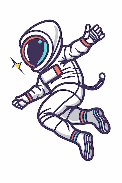 Een cartoon astronaut springt in de lucht met een ster op zijn helm
