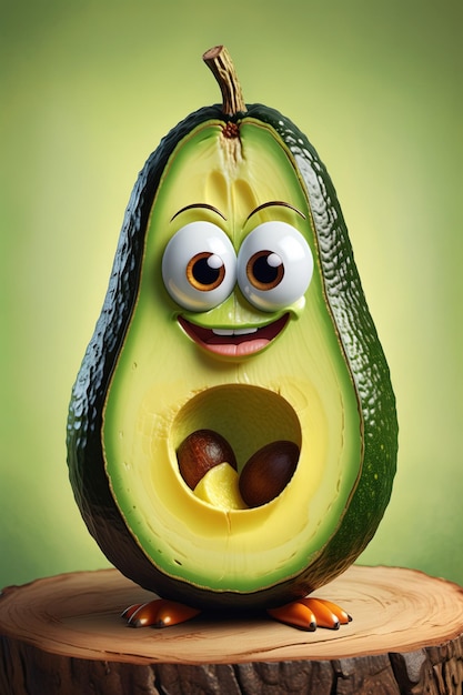 een cartoon avocado met een grote glimlach