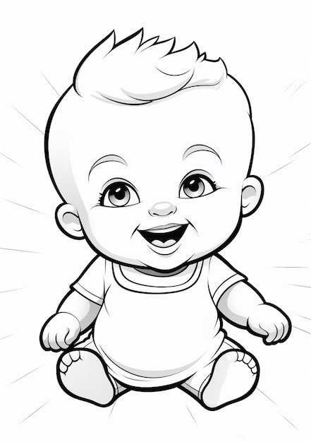 een cartoon baby jongen zit op de grond met een grote glimlach generatieve ai