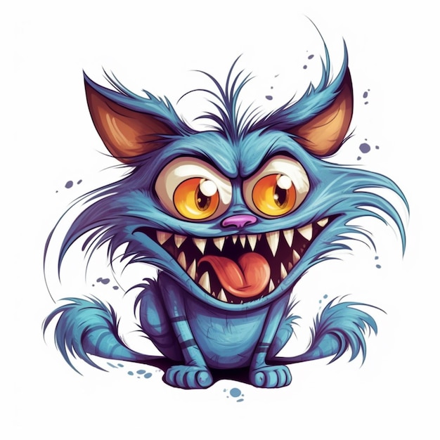 een cartoon blauwe kat met grote ogen en grote tanden generatieve ai