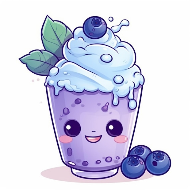 een cartoon blueberry milkshake met een sprinkle van slagroom en blueberries generatieve ai