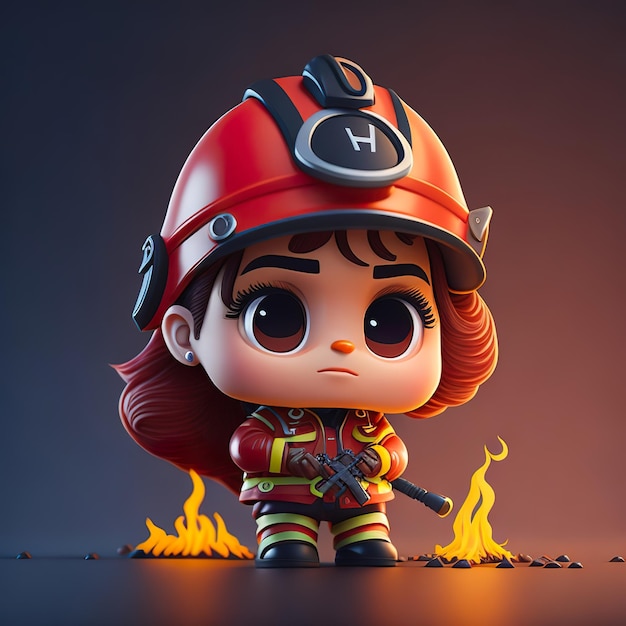 Een cartoon brandweerman met een brandblusser op zijn helm.