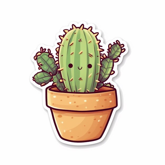 Een cartoon cactus in een pot met een gezicht erop