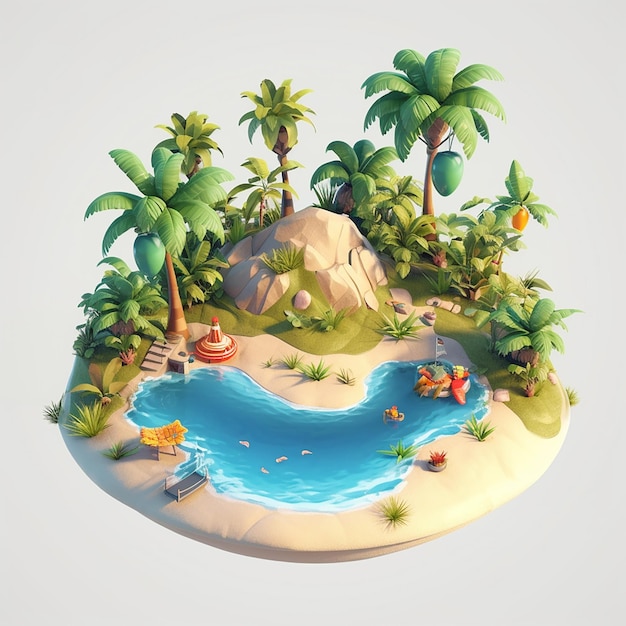 Een cartoon eiland palmbomen