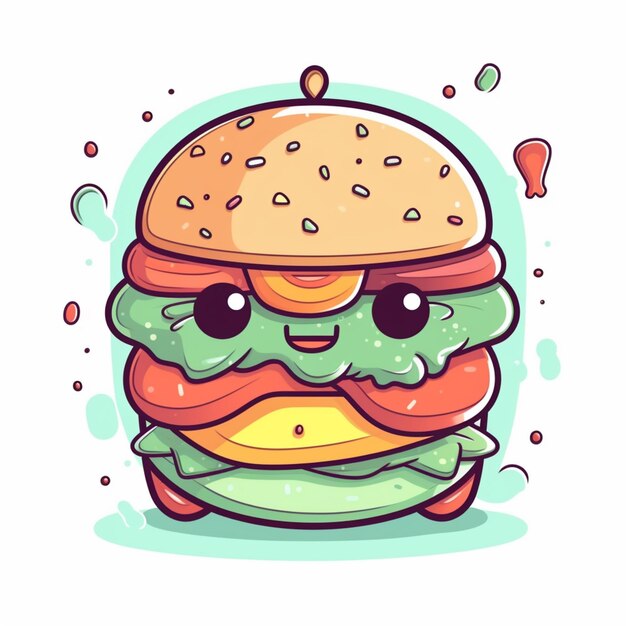 Foto een cartoon hamburger met ogen en een snor erop generatieve ai