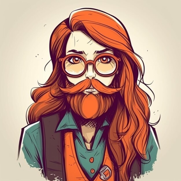 een cartoon hipster met een baard en een bril generatieve ai