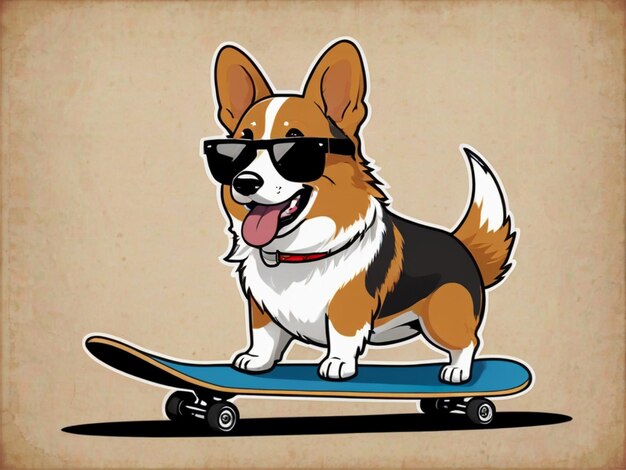 een cartoon hond die op een skateboard rijdt met een paar zonnebril aan