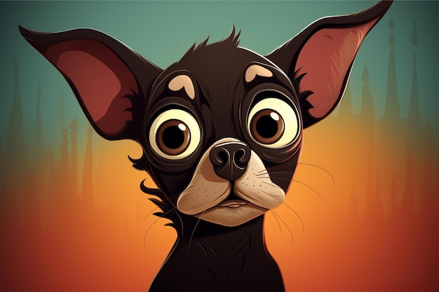 een cartoon hond met een gezicht dat Chihuahua erop zegt