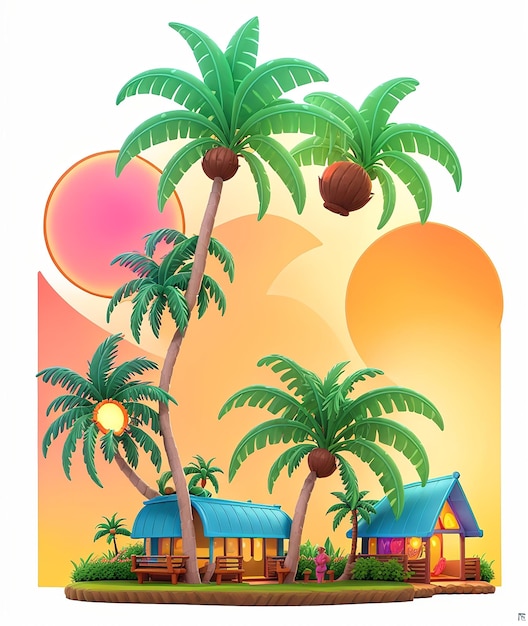 Foto een cartoon huis en t-shirt ontwerp met palmbomen